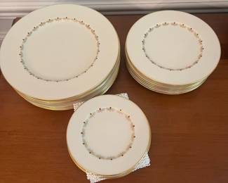 D6- $230. 23 Piece Set of Lenox Romance Ware, bread plates measure 6.25" round, salad plates measure 8 3/8" round, dinner plates measure 10.5" round.
