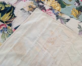 S9 - $40. Vintage Strip Quilt. Measures 65"x 80". Some staining on the back that may come out.