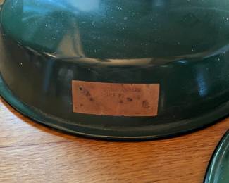 F47- $35 Each. 3 Available. Vintage Westinghouse Green Enamel Industrial Lamp. 12dx10t