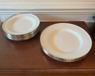 D39- $60. Heavy Enamel Plate set. 6 Dinner plates measure 12.5" wide, 12 Salad Plates measure 11.25" wide.