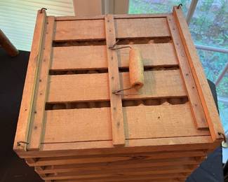 S40 - $75. Antique / Primitive Wooden Egg Crate. Measures 13" square x 12" tall. Has inserts.