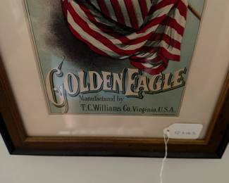 H11 - $80. "Golden Eagle" Tobacco Crate Advertising. Framed it measures 12" wide x 18.5" tall.