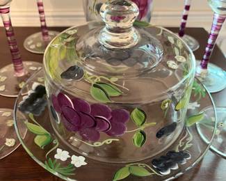 D55- $20. 10 pc. Painted Wine & Cheese Set. Measures 5.25" - 15.25".