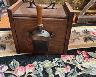 L13 - $85. Antique Coal Scuttle. Measures 13.25" wide x 18" deep x 11.25" tall.