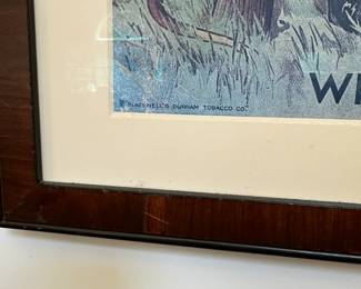 L45 - $275. Framed Genuine "Bull" Durham Smoking Tobacco Cardboard Poster. Measures 23" wide x 31" tall. NOT a reproduction (bull has the scrotum). Framed & Matted but you can see the crinkling on the poster before it was framed - definitely thicker than regular paper.