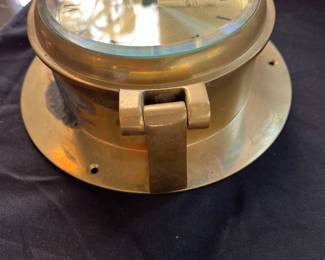 S17 - $50. Harwich Brass Quartz Mariner Ships Clock. Measures 9.25" Diameter