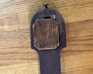 S41 - $450. Antique English Stick Barometer & Thermometer. Negretti & Zambia. Measures 4.5" wide x 36" tall. The top is either bone or Celluloid and reads "Chadburn Bros. Opticians Sheffield"