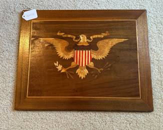 U38 - $40. Vintage Marquetry Eagle for Display. Measures 16" wide x 12.25" tall