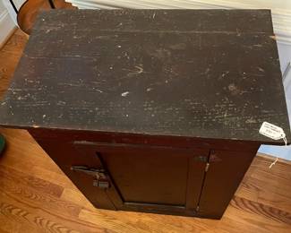 D51- $150. Antique Wall Cabinet. Measures 26.75" wide x 16.25" deep x 34.75" tall.