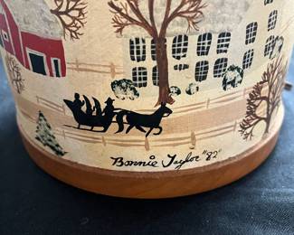 S35 - $30. Bonnie Taylor Painted Pottery Jug Lamp - 1982. Needs shade.