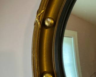 A17 - $150. Bullseye Mirror. Measures 17.5" round. Excellent Condition. One decorative ball has gold paint flaking - part of the charm!