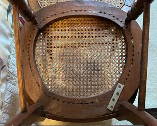 A13 - $40 Pair of Wooden Framed Caned Chairs. Measures 18" wide x 21.5" deep x 31.5" tall - Floor to Seat is 17.5".