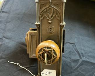 S18 - $200. Antique Bronze Commercial National Bank Door Knob w/key, Lock and Back Plate.