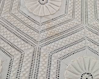 S7 - $65. Bed Spread. Measures 70" x 85". Minor staining that may come out with treatment!