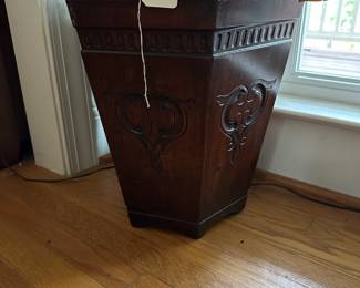 F19- $20. Wood Umbrella Stand. Measures 16" tall. Missing minor trim pieces.