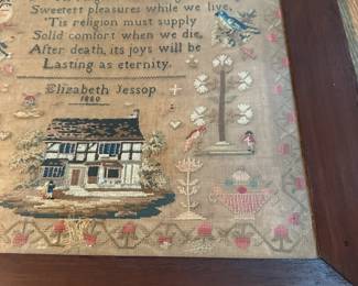 H25 - $225. 1880 Sampler by Elizabeth Jessop. Measures 21.25" square. Excellent Condition!