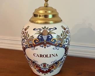D13 - $60. Olde Virginea Jar Co. Delft Reproduction "Carolina". Measures 10" tall