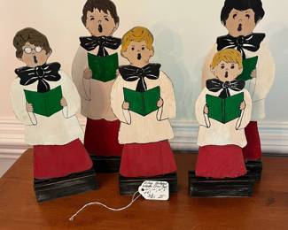 D16- $25. Set of 5 Vintage Hand-painted Wooden Choir Boys. Tallest measures 12".