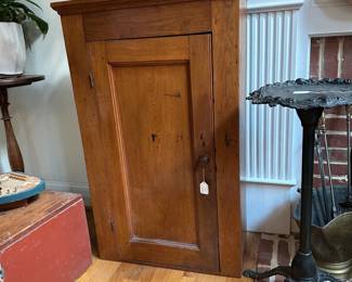 L33 - $250. Antique Wall Cabinet. Measures 24.5" wide x 9.25" deep x 42" tall. Very good condition. (Has a bit of paint on the top from wherever it was pulled out of.)