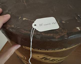 F32- $45. Retro Industrial Display Barrel, Sewing Drum, Sewing Box. Measures 14" round x 16" tall.