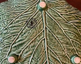 D38- $40. Large Bordallo Pinheiro Cabbage Collection Serving Dish. Measures 13" wide x 11" long.
