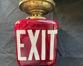 S19 - $160. Antique 1920's Red Glass Exit Sign w/wall Mount. Measures 4.5" wide x 9.75" tall
