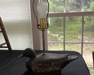 S33 - $50. Cork Duck Decoy Lamp. Measures 20" tall.