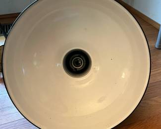 F50 - $40 Vintage Green Enamel Industrial Light. 13.75dx10t