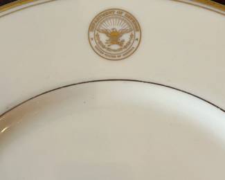 D36- $100. Department of Defense Plates. Set of 2 large (10.75") and 1 small (7.25") with coin (attached but appears to be a Rumsfeld Coin)
