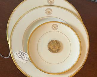D36- $100. Department of Defense Plates. Set of 2 large (10.75") and 1 small (7.25") with coin (attached but appears to be a Rumsfeld Coin)