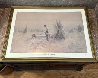 L2 - $40. "Hemp Harvest" Print. Bottom Reads 1991 Mrs. V. Benjamin Howard III. Paul Sawyier. Measures 24.25 wide x 17.25 tall. #353 / 3000.