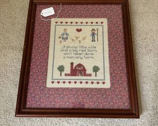 U31 - $35. Farmers Cross Stitch. Measures 14" wide x 16.5" tall.
