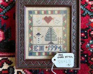 U30 - $15. 1994 Cross Stitch. Measures 5.5" wide x 6.5" tall.
