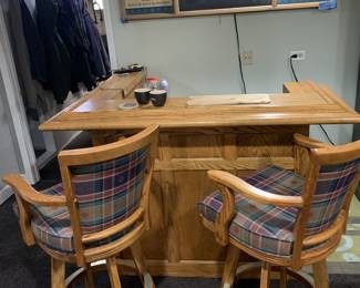 full basement bar, with 4 stools and brass foot rail. Hamm's sign Not for sale