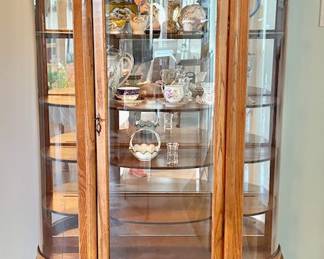 vintage oak bow front glass curio cabinet