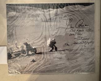 Lunar Photograph Autographed by Gene Cernan "Last Man on the Moon" (3 Available)