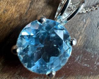 Sterling Silver Necklace with Sterling Silver & Topaz Blue Pendant