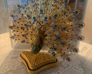 Vintage Cloisonne & Jade Peacock Figurine