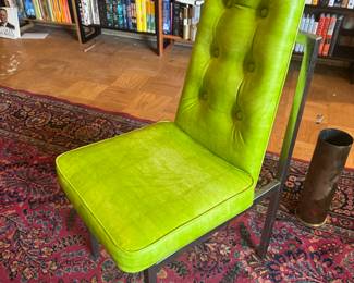 MCM Cal-Style Furniture Green Tufted Vinyl & Chrome Side Chair (2 Available)
