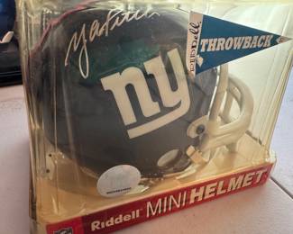 New York Giants Throwback Mini Helmet Autographed by Y.A. Tittle & Sam Huff & Rosie Brown (NO COA)