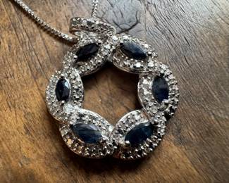 Sterling Silver Necklace with Multi-Stone Sterling Silver Pendant