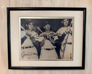 Autographed Photo of Joe Dimaggio, Mickey Mantle & Ted Williams with COA