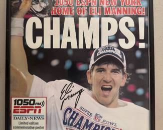 Framed Daily News Cover "Champs" Autographed by Eli Manning (NO COA)