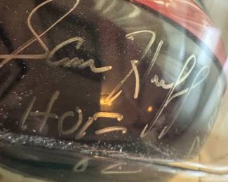 New York Giants Throwback Mini Helmet Autographed by Y.A. Tittle & Sam Huff & Rosie Brown (NO COA)