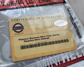 New York Giants Mini Helmet Autographed by Plaxico Burress (Steiner COA Included)