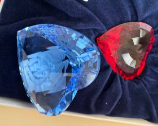 Swarovski Crystal Blue & Red Heart Paperweights