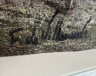 Hanging "Restaurant de la Colonne" Fine Art Tapestry Inscribed Fabrice de Villeneuve (50"H x 70"W)