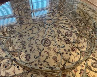 Iron Base with Glass Top Round Coffee Table (42"W x 18"H)