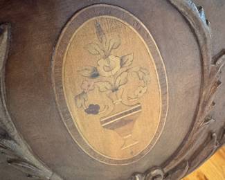 Antique Queen Anne Style Inlayed Crest Mahogany Sideboard/Desk (20"D x 38"W x 30"H)