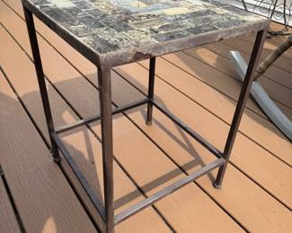 Iron Base / Mosaic Granite Top Outdoor Side Table (13-1/2"W x 13-1/2"D x 18"H)